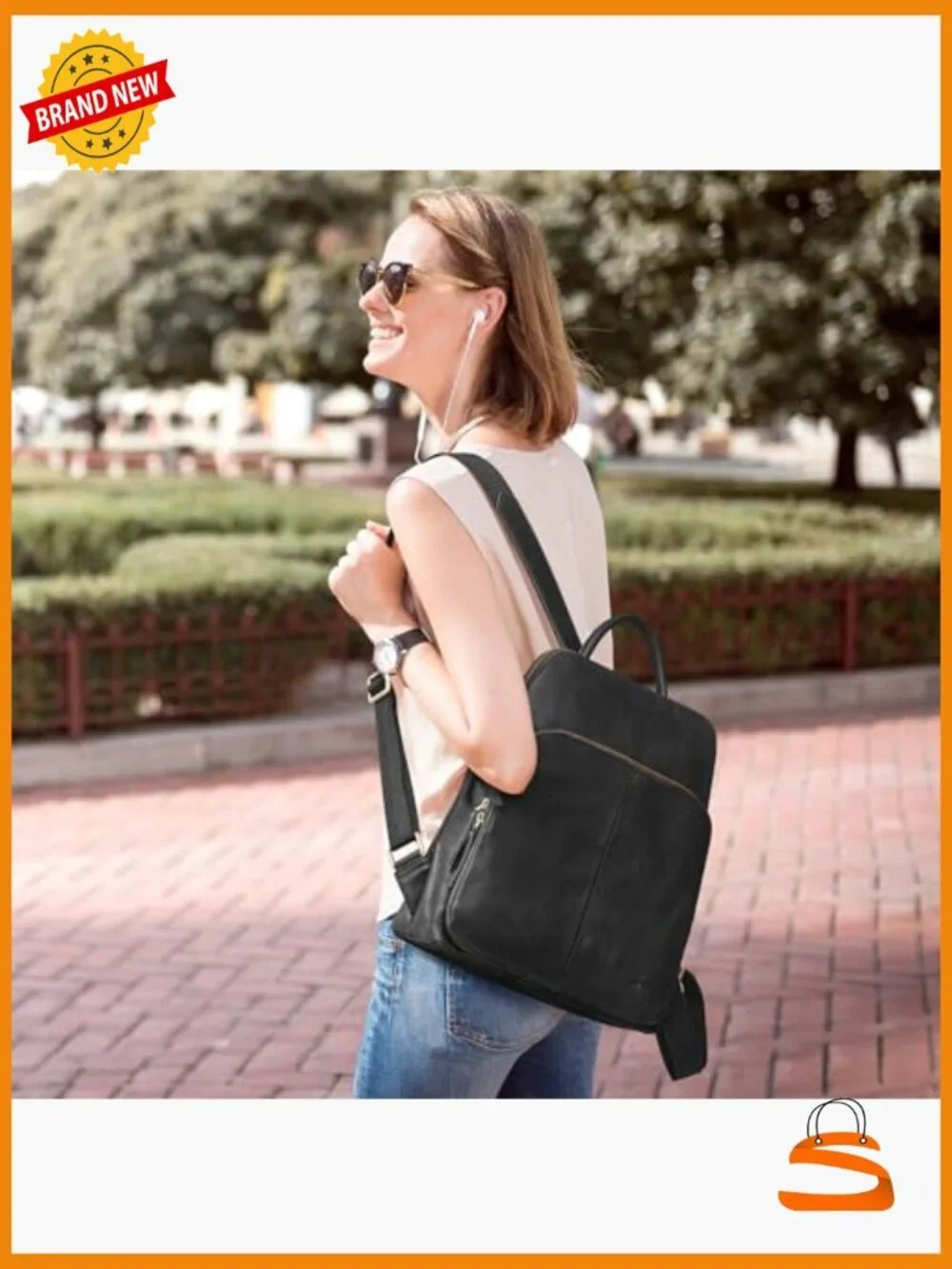 Leather Anti-theft RFID Travel Backpack for Work, Laptop Compatible, Adjustable